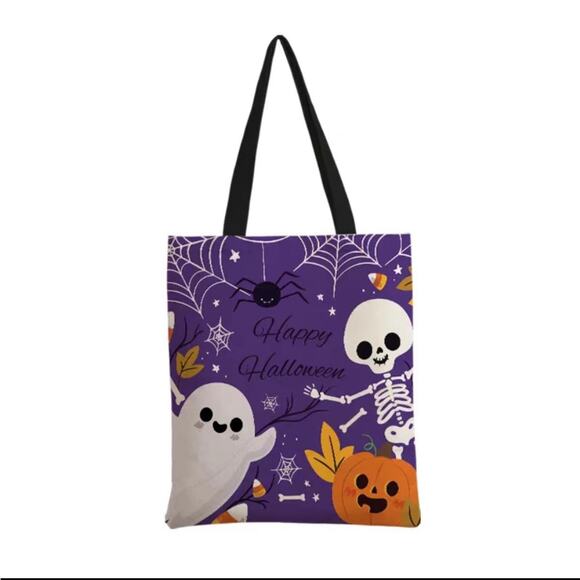 Women's Spooky Fun Halloween Skelton Pattern Canvas Tote Bag - Picture 6 of 9
